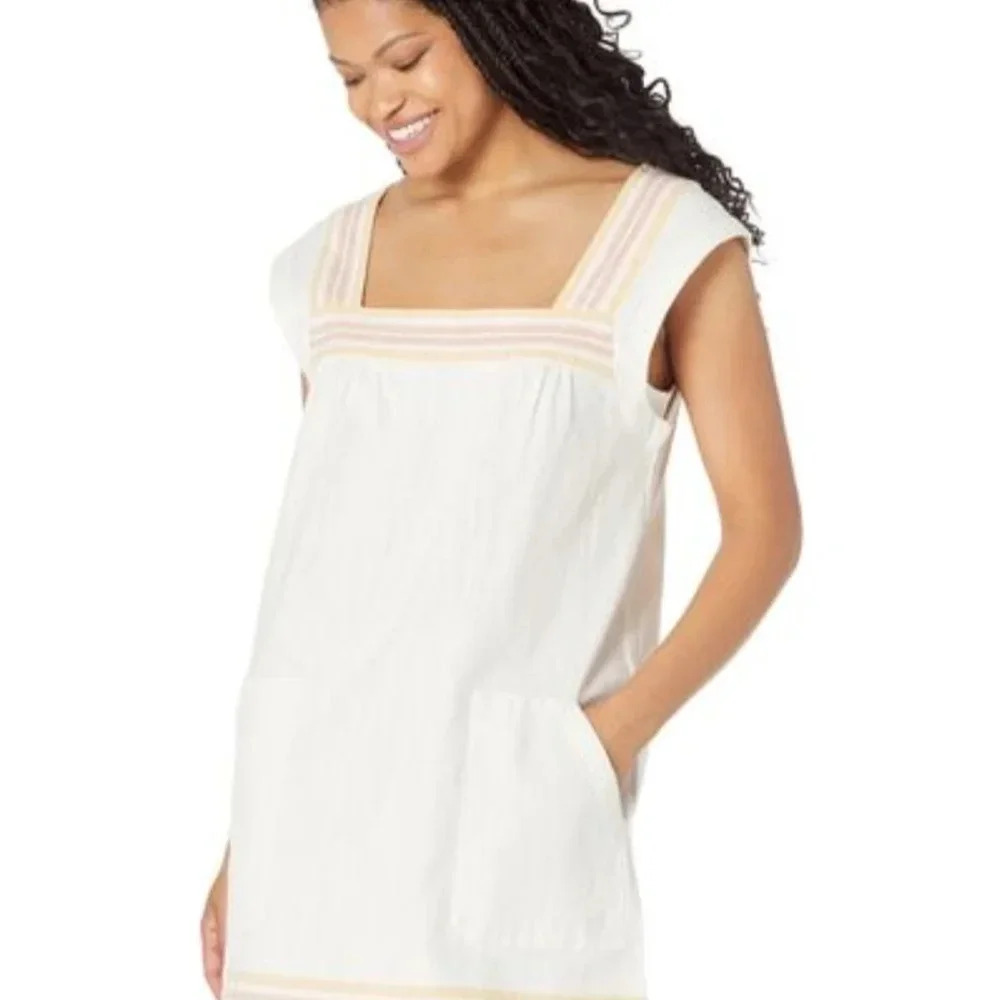 NWT Faherty Apres Soleil Stripe Hailee Dress sz M	 Organic Cotton Boho White - Picture 3 of 13